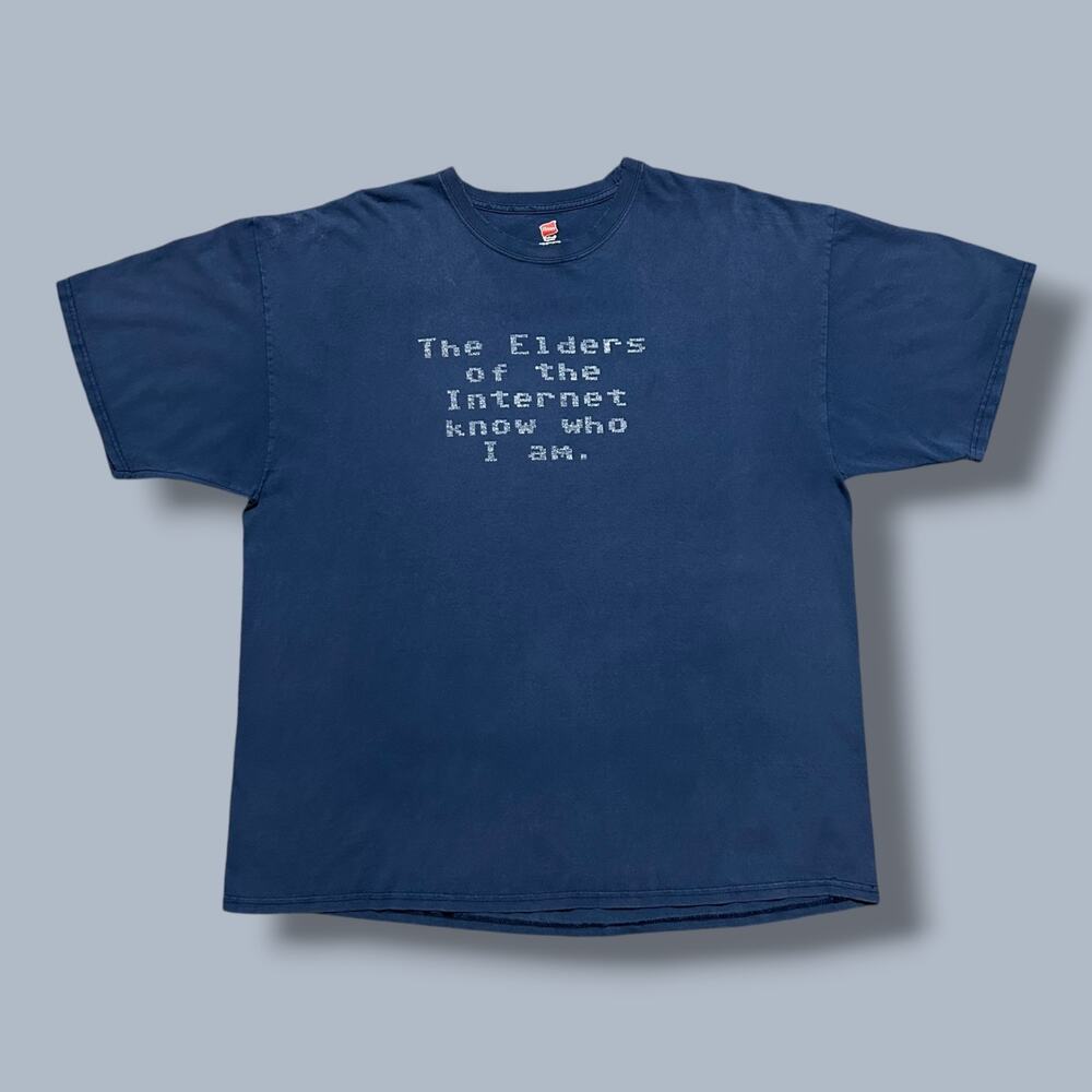 Vintage Thrashed Shirt Sun Faded Internet Joke Graphic Tee Navy Blue Mens 2XL